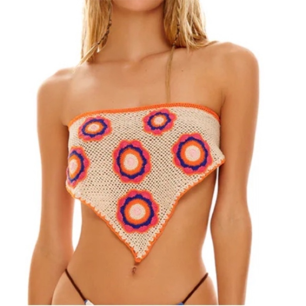 Agua Bendita Melissa Eames Crochet‎ Scarf Top Multi One Size NWT